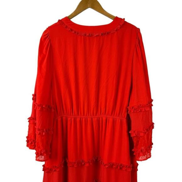 Alexis Target Dress Angel Sleeve Tiered Ruffle Orange Chiffon Plus Size 2X Boho - Picture 7 of 16